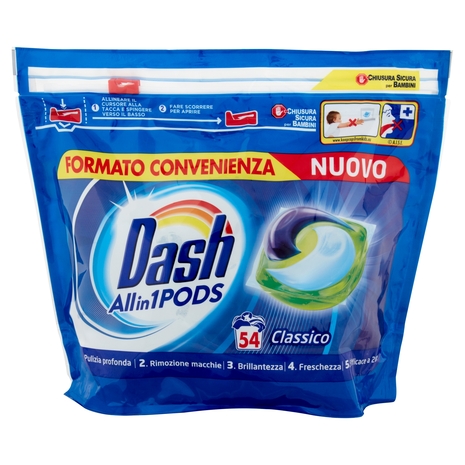 Dash PODS Allin1 Detersivo Lavatrice in Capsule Classico 54 Lavaggi